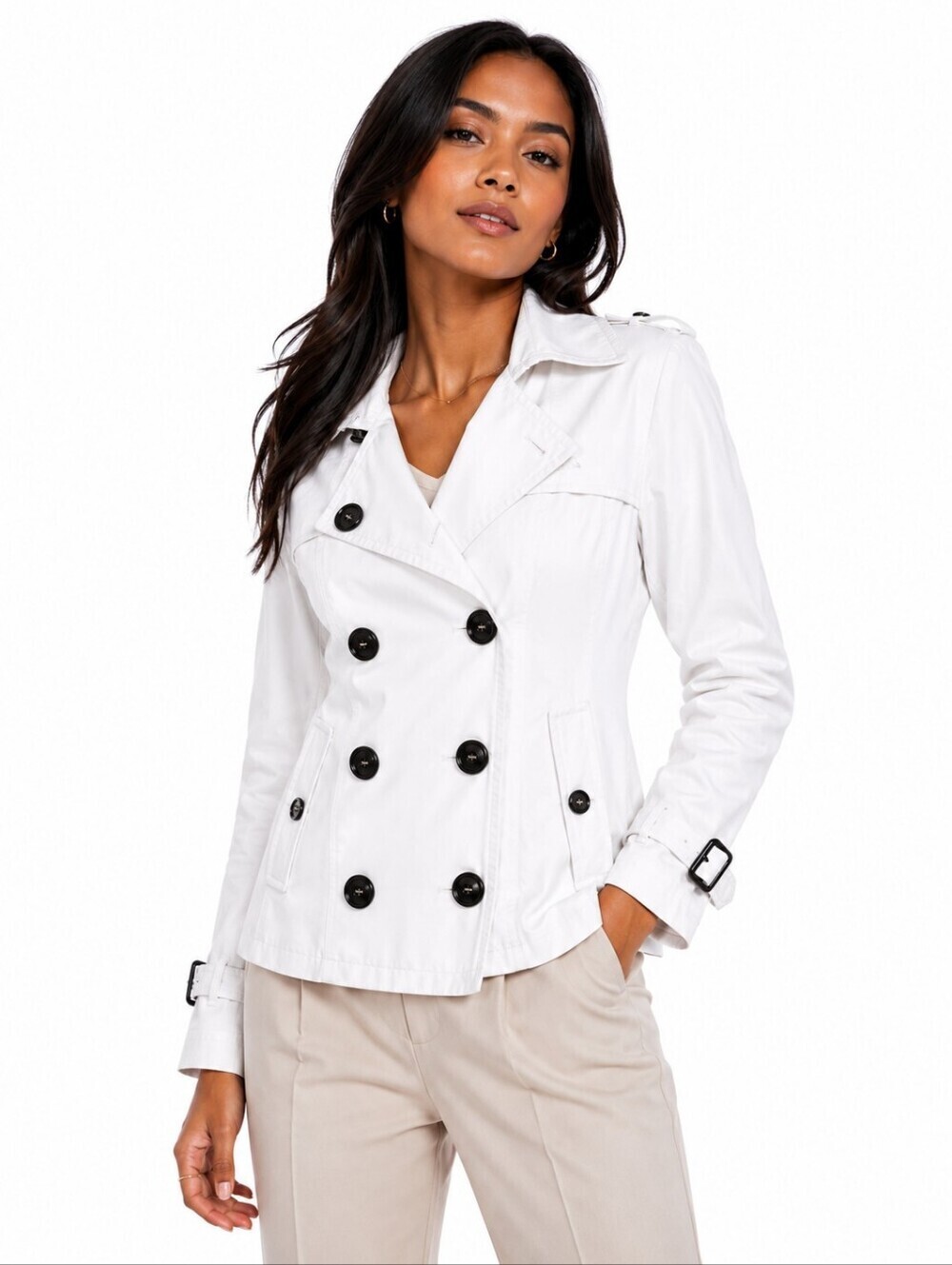 Anthropologie Luii White Double Breasted Trench Jacket Size Small